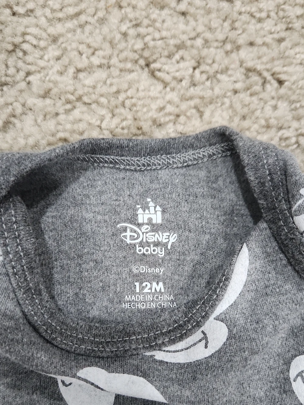 Disney Gray & White Mickey Face Print One-Piece Bodysuit
